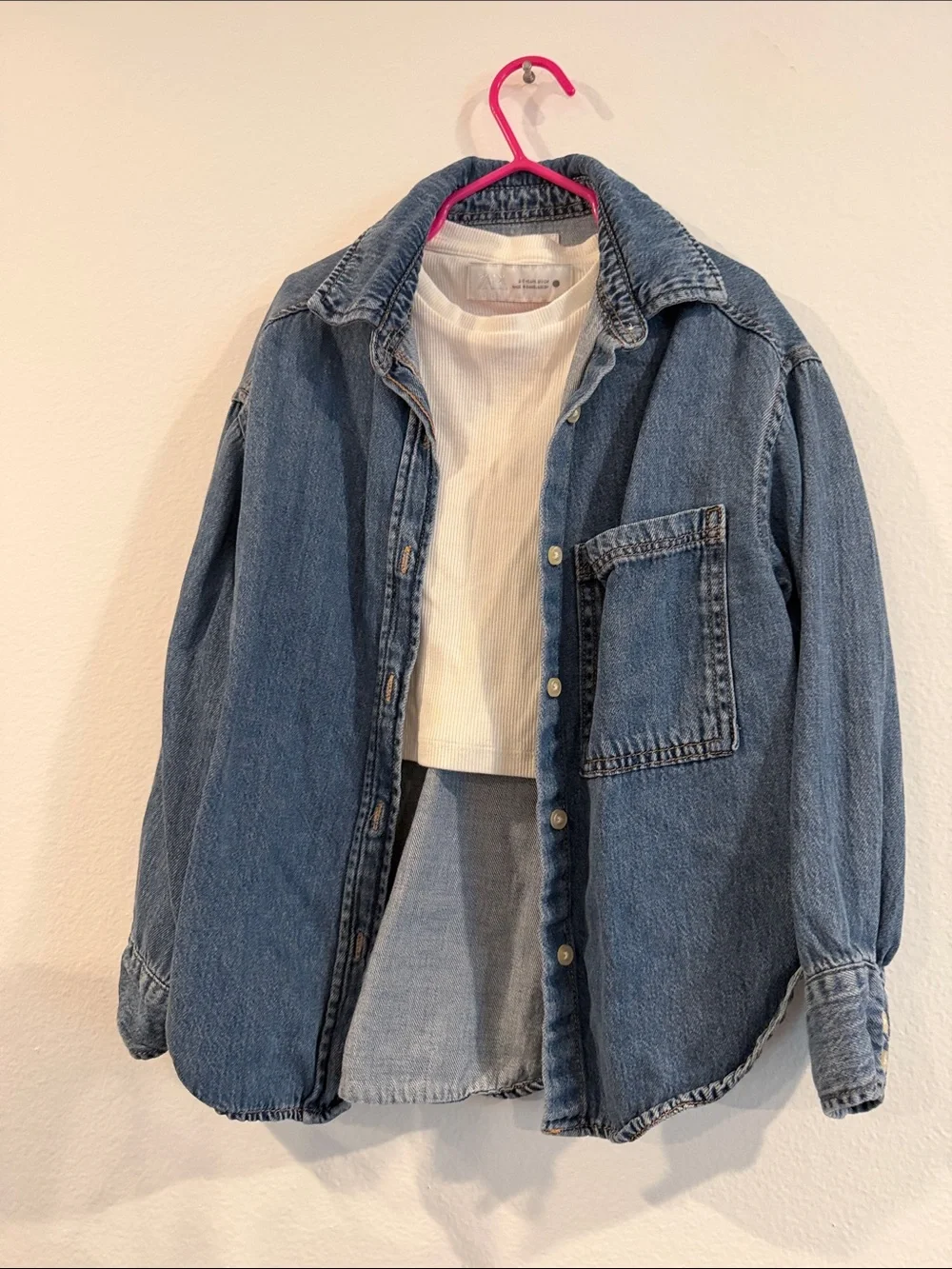 Zara set Classic Blue Denim Shirt Jacket with White Top